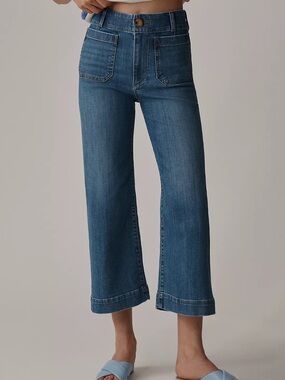 High-Rise Cropped Wide-Leg Jeans - Blue - Maeve Anthropologie Colette Jeans